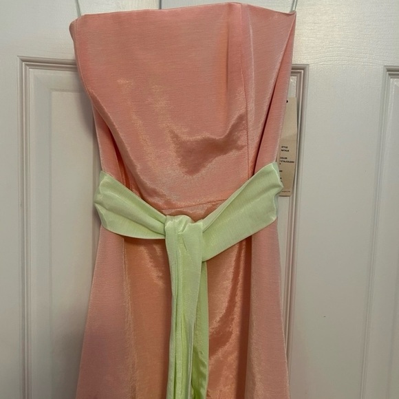 NWT Kathlin Argiro Atelier Pink Strapless Taffeta Gown with Pistachio Sash - Picture 4 of 16